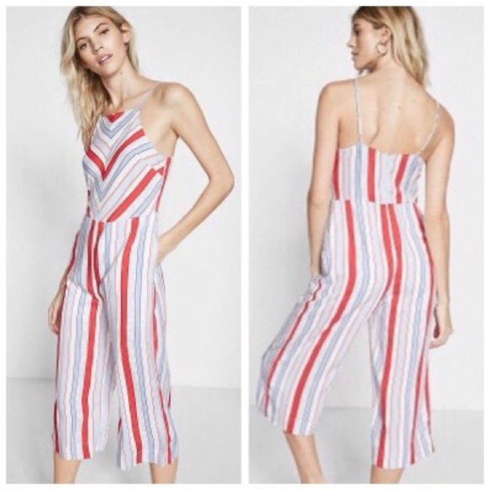 Red, white, and blue striped jumpsuit